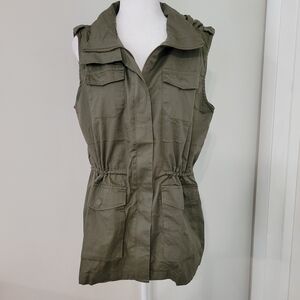 Iris Basic Womens Hiking Vest Large Outdoor Hood Gorpcore Pockets Full Zip Green